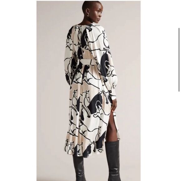 TED BAKER SYDNEI  PRINTED LONG SLEEVE DRESS SZ 6 OR TED 2 - Picture 2 of 3